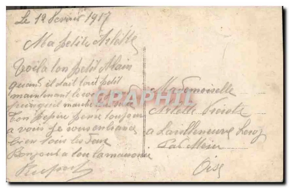 Bebê em um berço celestial — cercado de anjos — carta postal - Verso