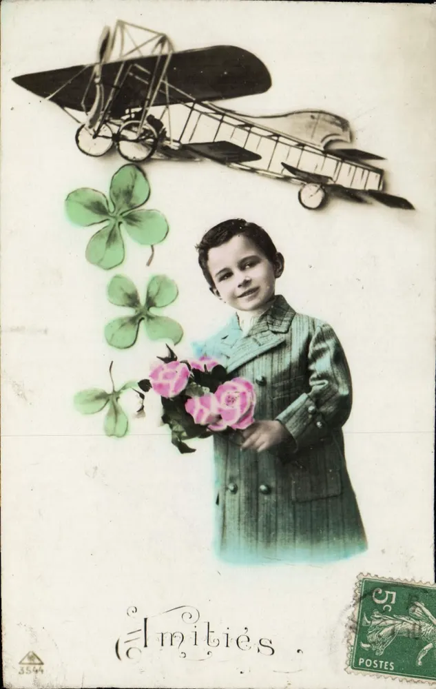 Criança com rosas e avião — Editora Elmitiés, n° 3544 - Frente