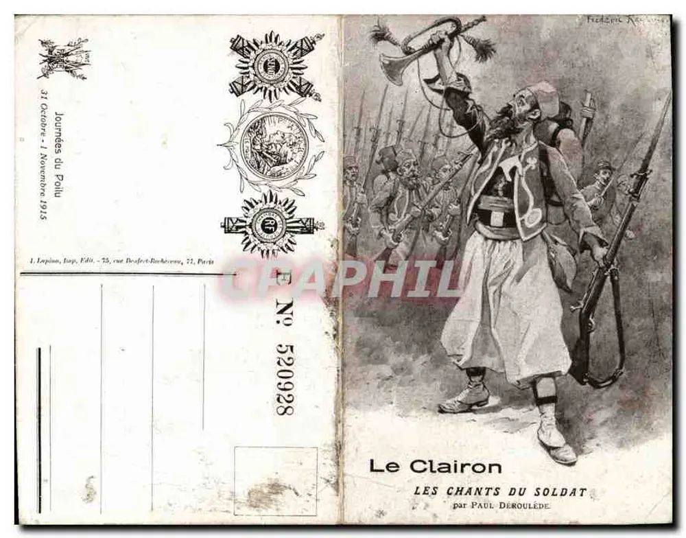 Le Clairon — Los Cantos del Soldado — de Paul Déroulède — ed. Lepinou, París, n° 520928 - Anverso