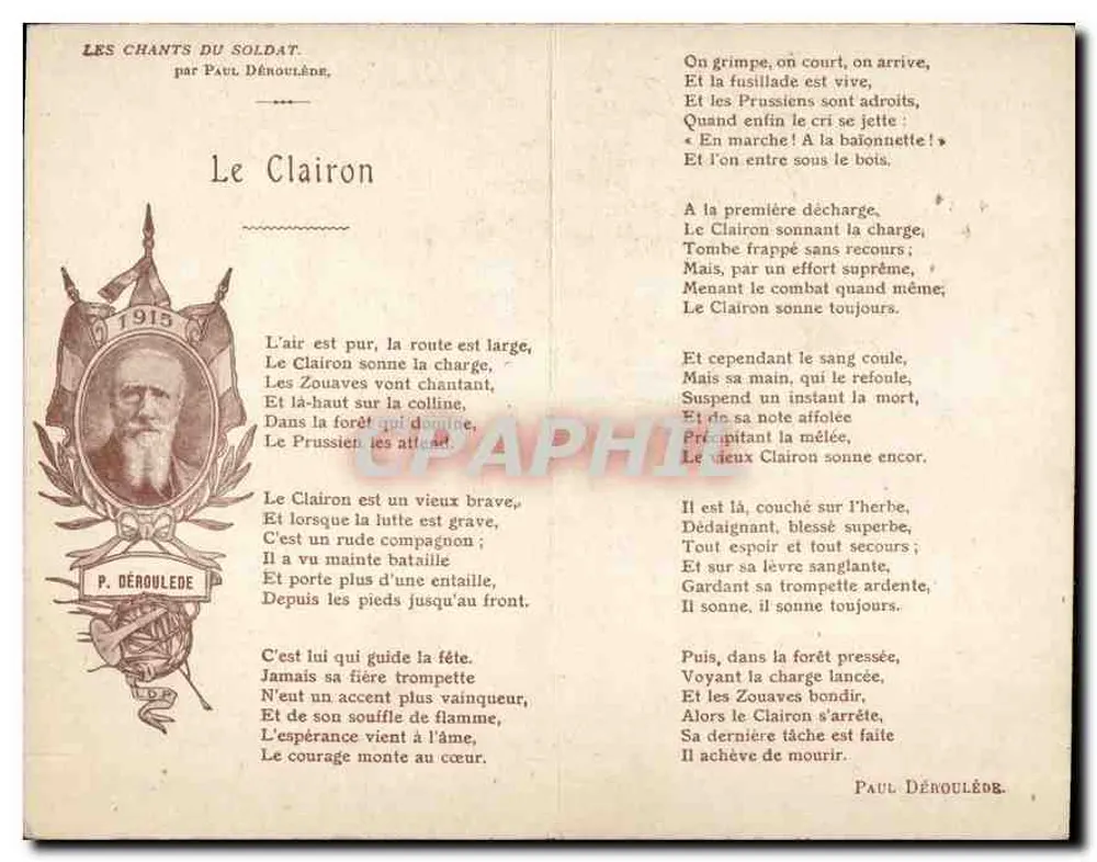 Le Clairon — Los Cantos del Soldado — de Paul Déroulède — ed. Lepinou, París, n° 520928 - Reverso
