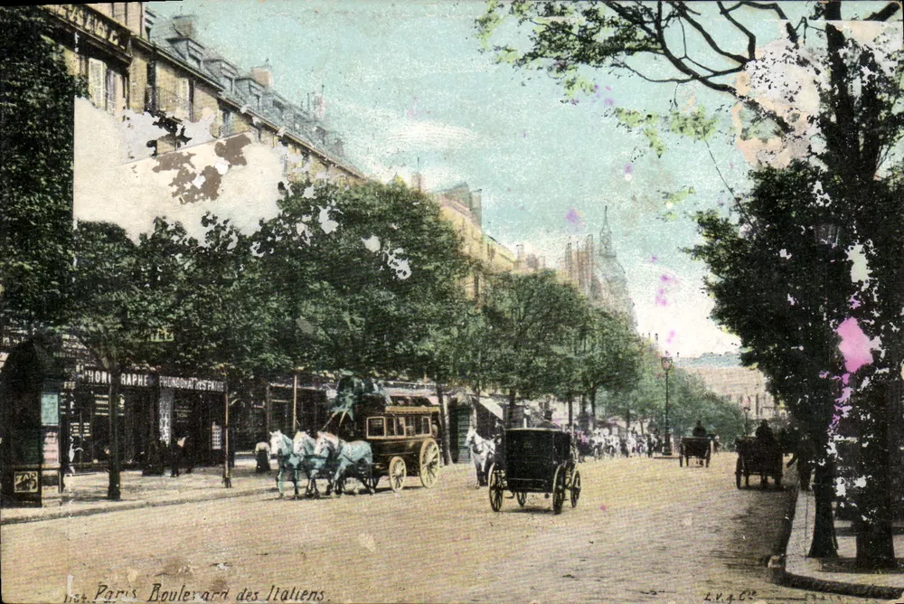 Paris - Boulevard dos Italianos — vista animada com carruagens — editor Luc-C - Frente
