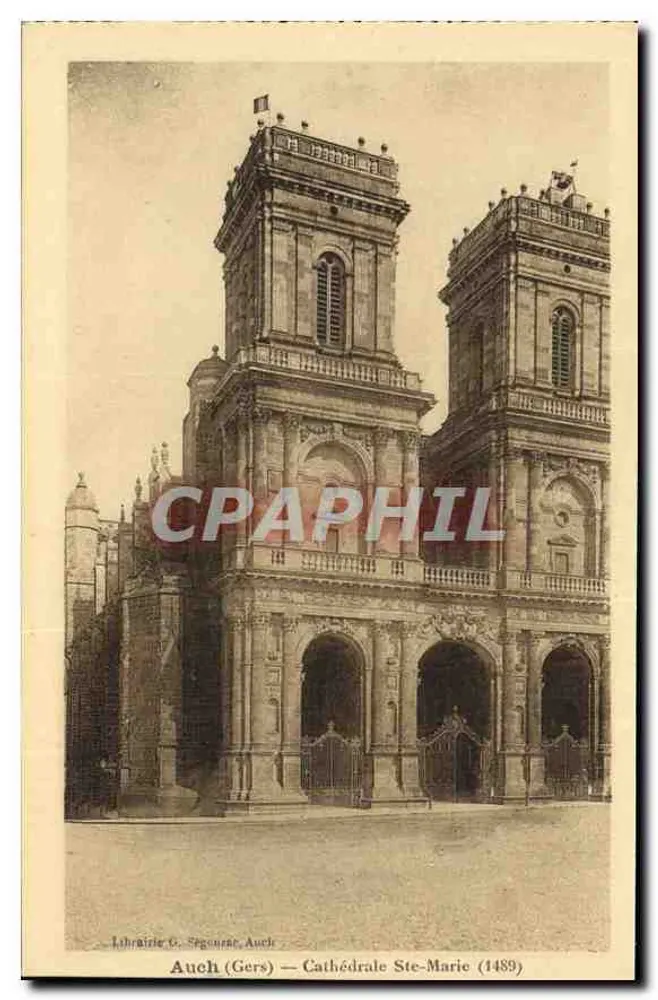 Auch (Gers) — Catedral de Santa Maria (1489) — Livraria G. Segoune, Auch - Frente