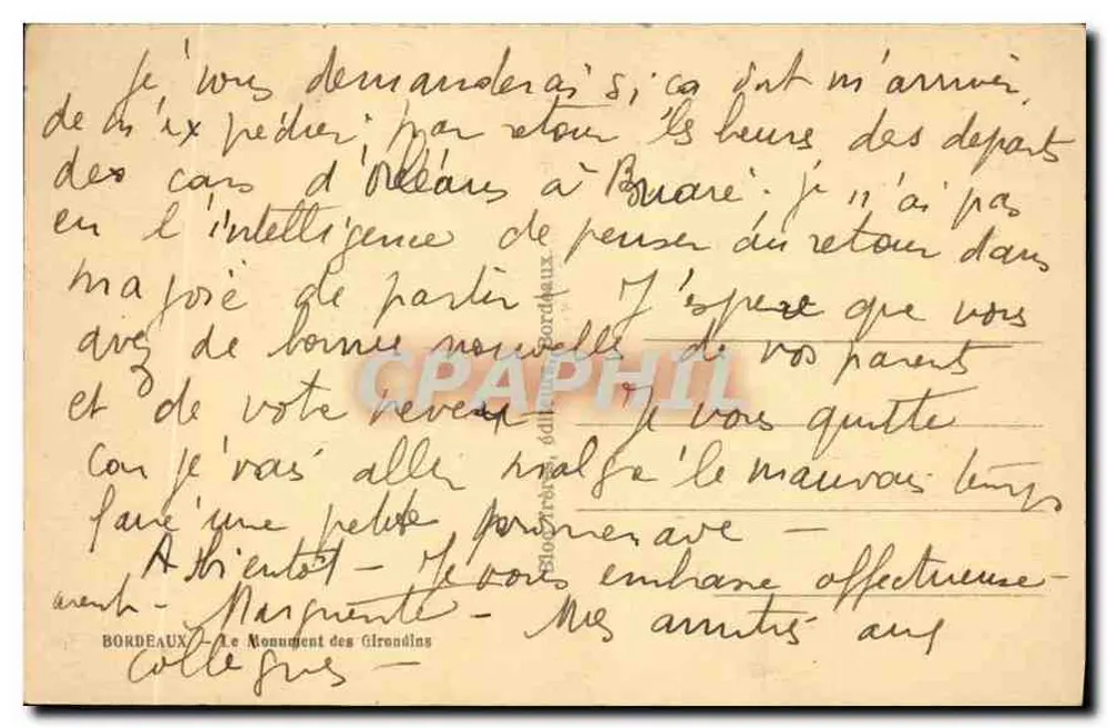 Monumento aos Girondinos — Bordeaux — editor Tito, n° 110 - Verso