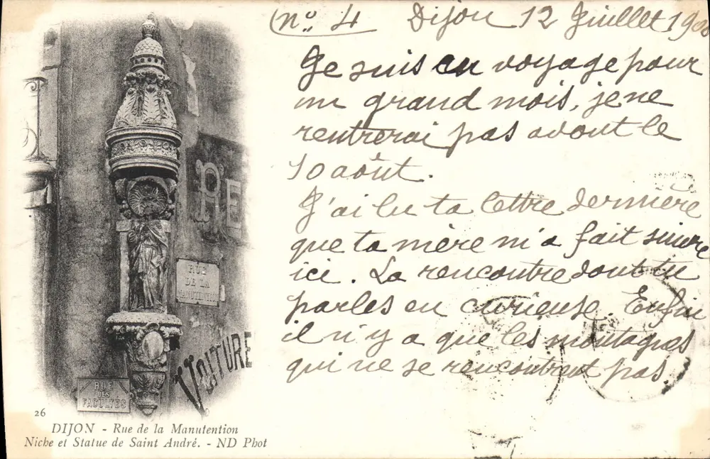 Dijon - Rue de la Manutention - Statue des Saint André — ND Phot, n°26 - Vorderseite