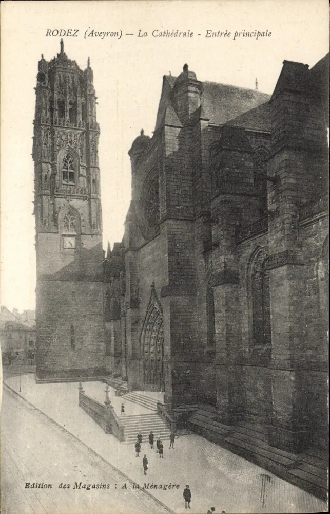 Rodez (Aveyron) — Die Kathedrale — Haupteingang — Ausgabe des Geschäfts: A la Menagère - Vorderseite