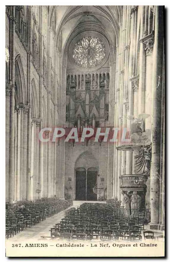 Amiens - Kathedrale - Die Kirchenschiff, Orgeln und Predigerpult - Vorderseite
