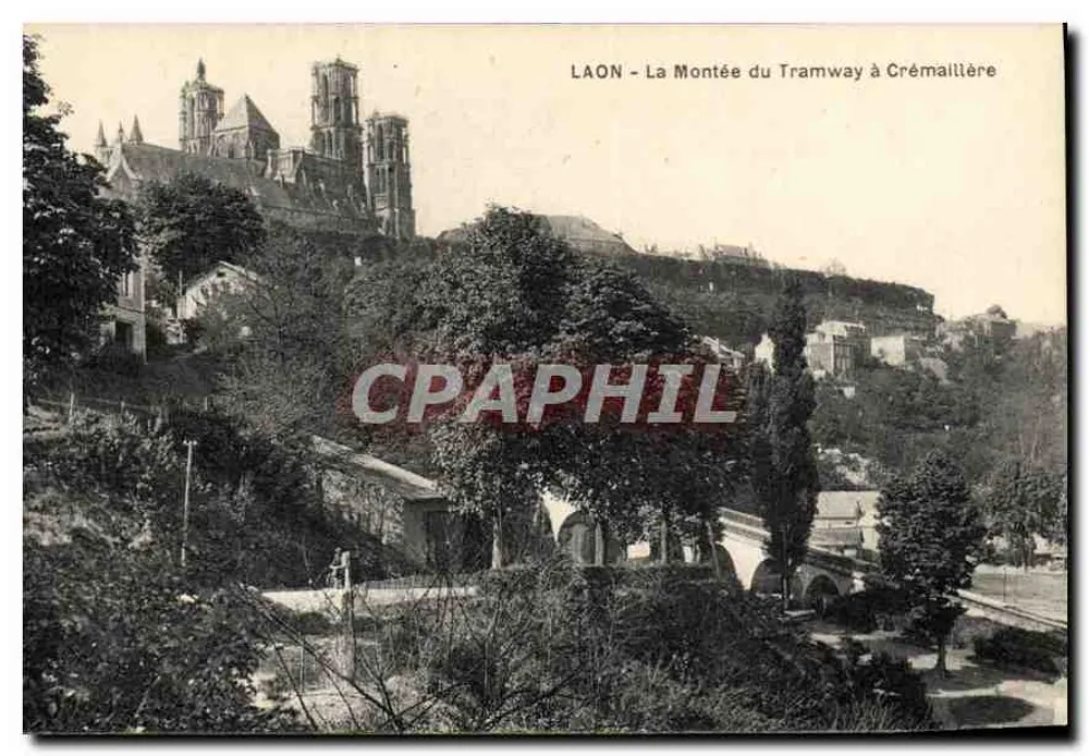 Laon — Wjazd tramwaju na Crémallière — Wydawnictwo B. Nougaret - Lestrat - Solssons - Awers