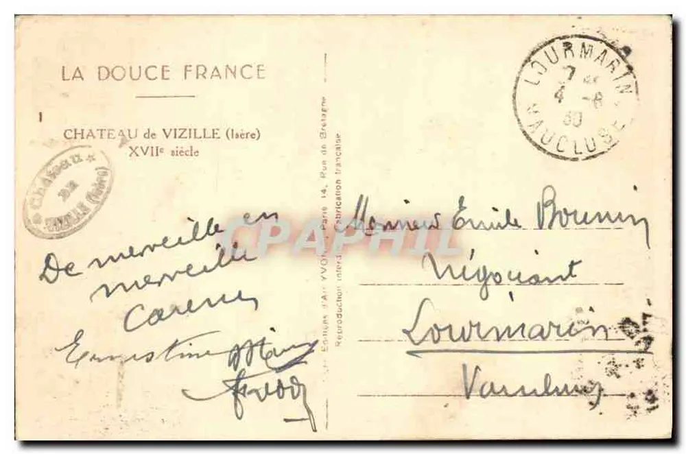 Castelo de Vizille — século XVII — Edições d'Art Vichy - Verso
