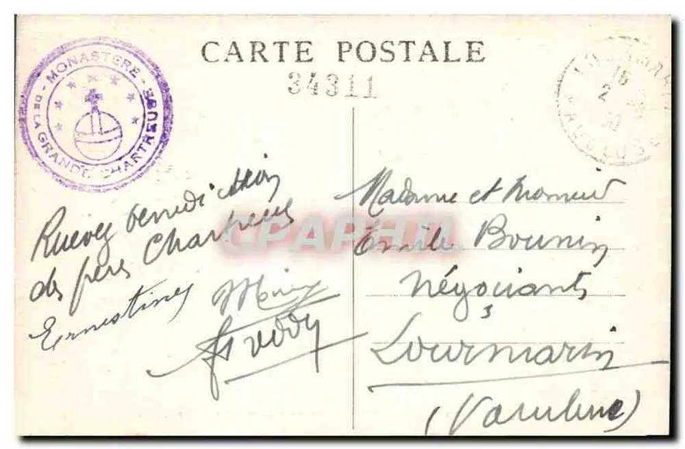 Dauphiné — Allgemeiner Blick auf das Kloster Grande-Chartreuse — Verlag Clavy, Nr. 56 - Rückseite