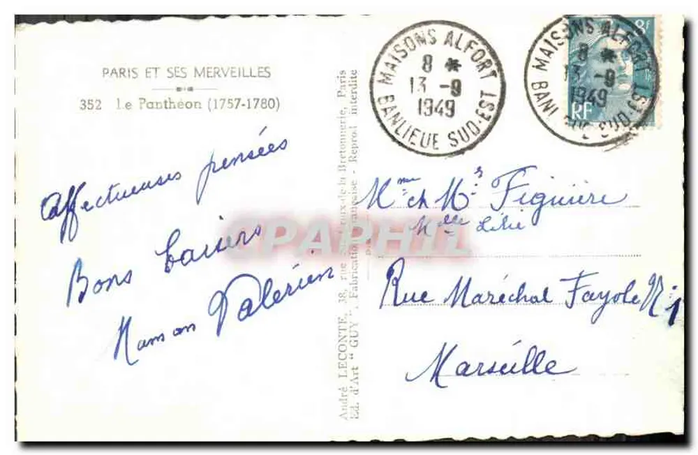 Der Panthéon — Paris (1757-1780) — Verlag André Leconte, Nr. 352 - Rückseite