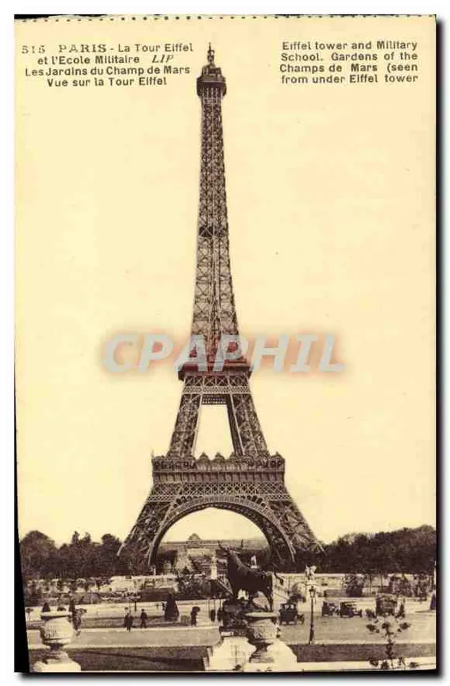 Paryż - Wieża Eiffla i Szkoła Wojskowa - Ogród Champ de Mars — Wydawca LIP, nr 515 - Awers