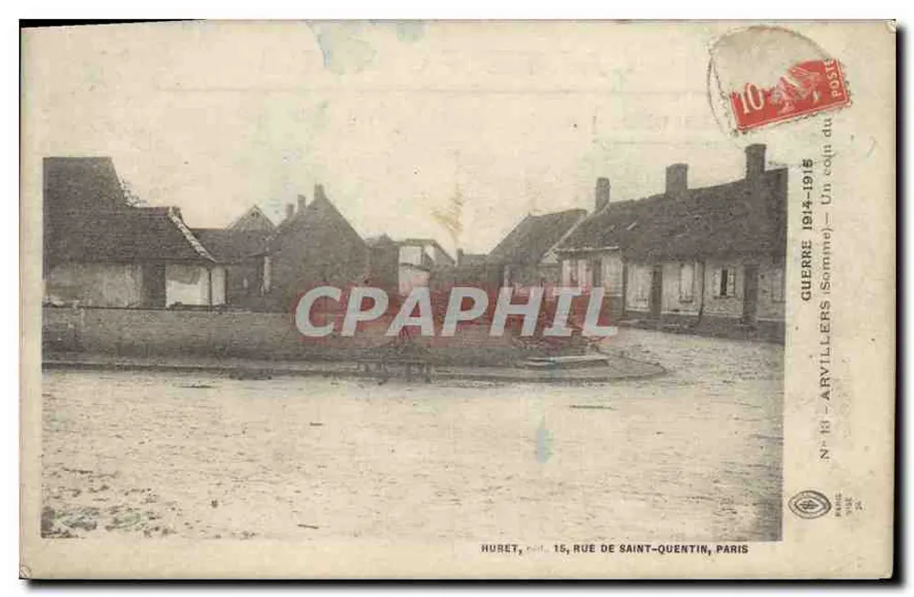 Huret, 15, rue de Saint-Quentin, Paris — Krieg 1914-1916 — Arvillers, Somme — N° 18 - Vorderseite