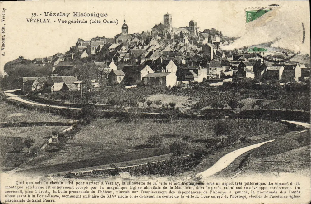 Vézelay Historique — Vue générale (côté Ouest) — A. Vincent, Vézelay, n°39 - Vorderseite