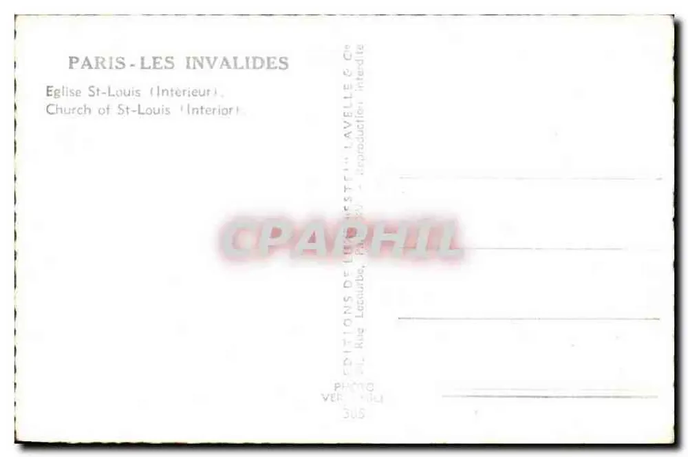 Kirche Saint-Louis - Paris - Les Invalides — Verlag Estel, Nr. 305 - Rückseite