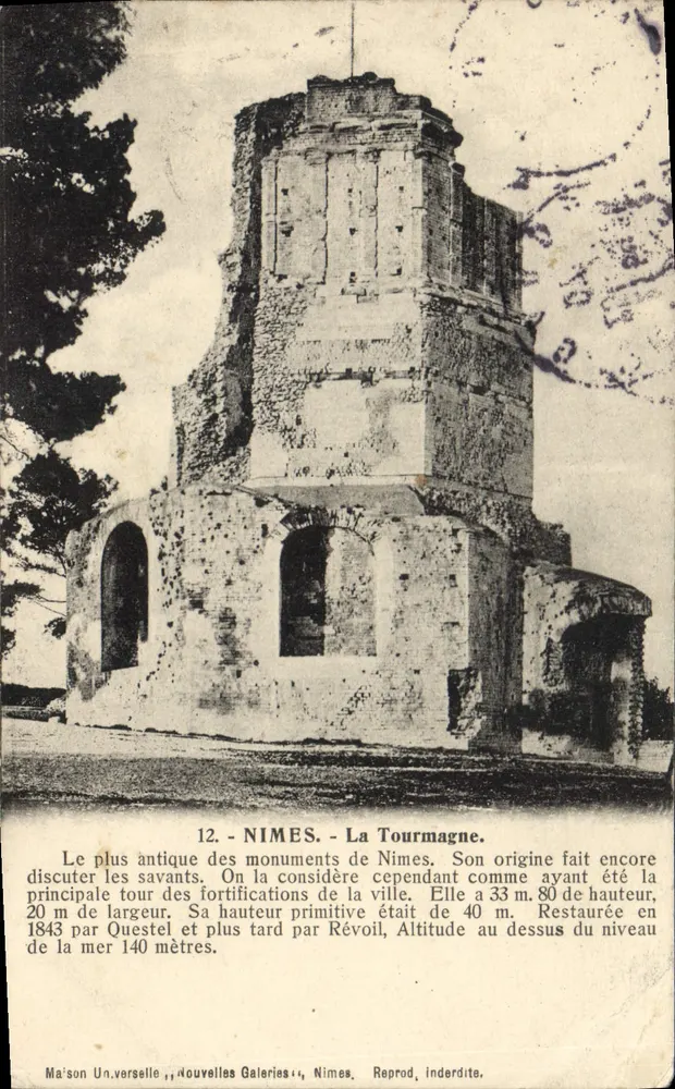 Nîmes - A Tourmagne — ruínas da torre antiga, editor Maison Universelle, Nîmes, n°12 - Frente
