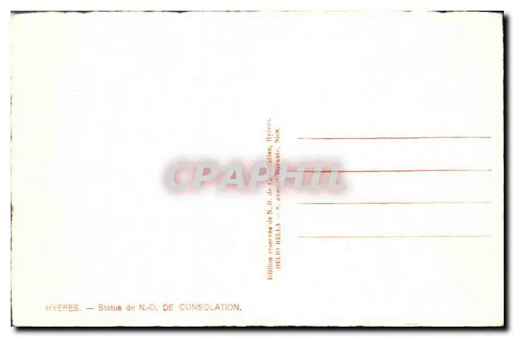Hyères — Estátua de N.D. de Consolação — Editor N. B. de Consolação, Hyères - Verso