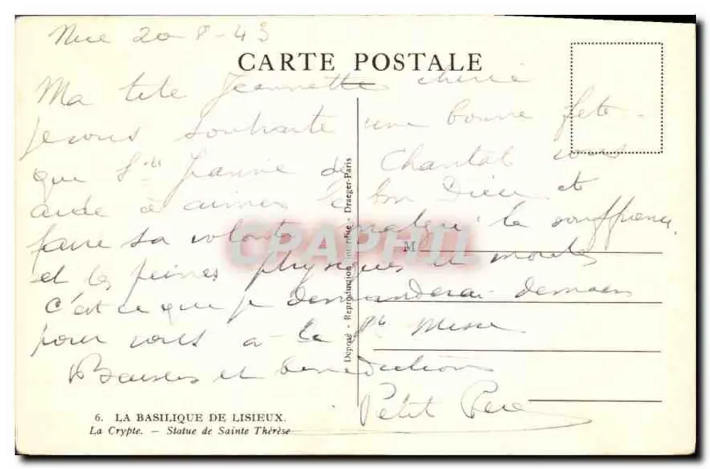 A Cripta — Estátua de Santa Teresinha — Dépagné, Paris - Verso