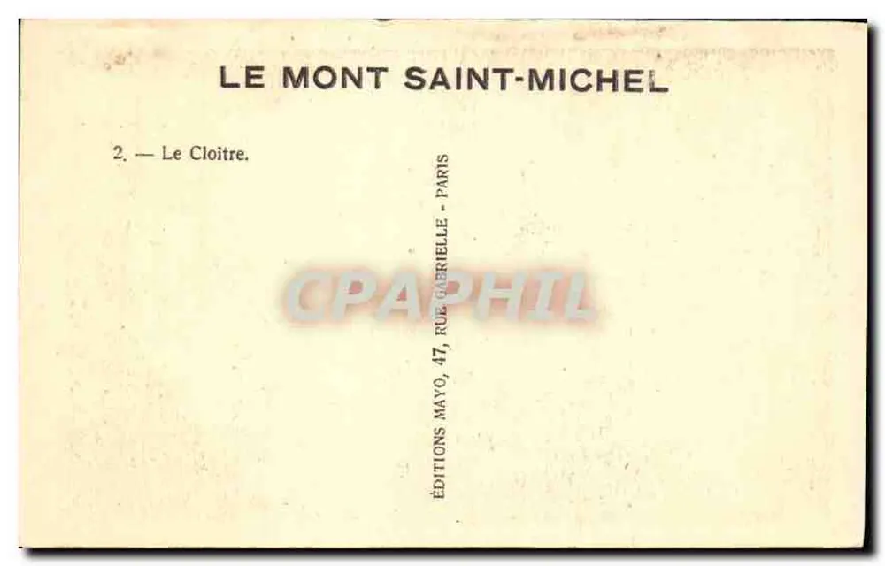 O Monte Santo Michel — O Claustro — Edições Mayo, 47 rue Gabriel, Paris - Verso