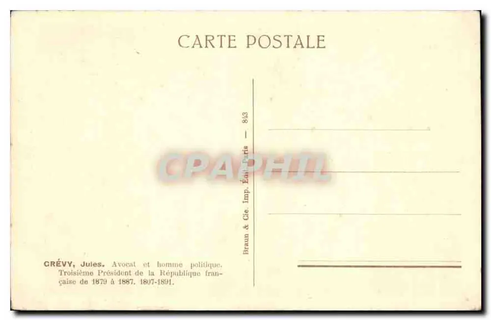 Jules Grévy — Terceiro Presidente da República Francesa — Braun & Cie, Paris - Verso