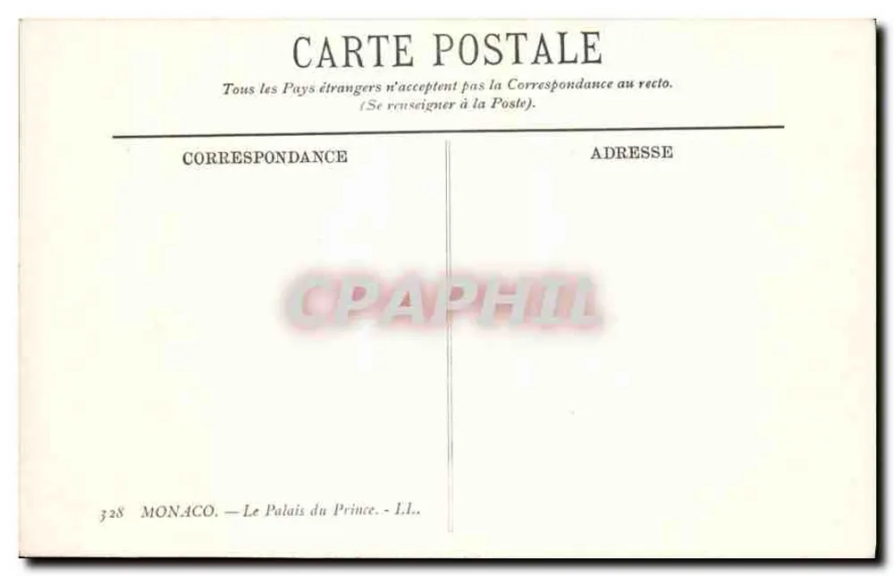 Mônaco — O Palácio do Príncipe — I.L. — n° 328 - Verso