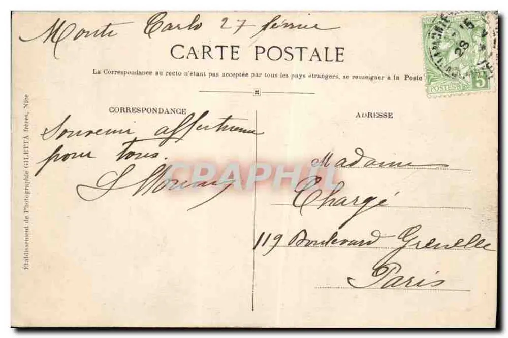 Monaco — Ansicht des Cap d'Aïl von der Terrasse und Artillerie — Edition Giletta, Foto Nice - Rückseite