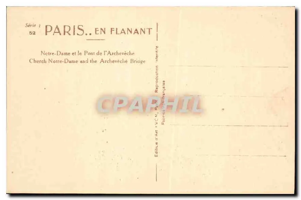 Notre-Dame und der Pont de l'Archevêché — Paris — Éditions d'Art V.C.N., Paris, Serie 3 Nr. 52 - Rückseite