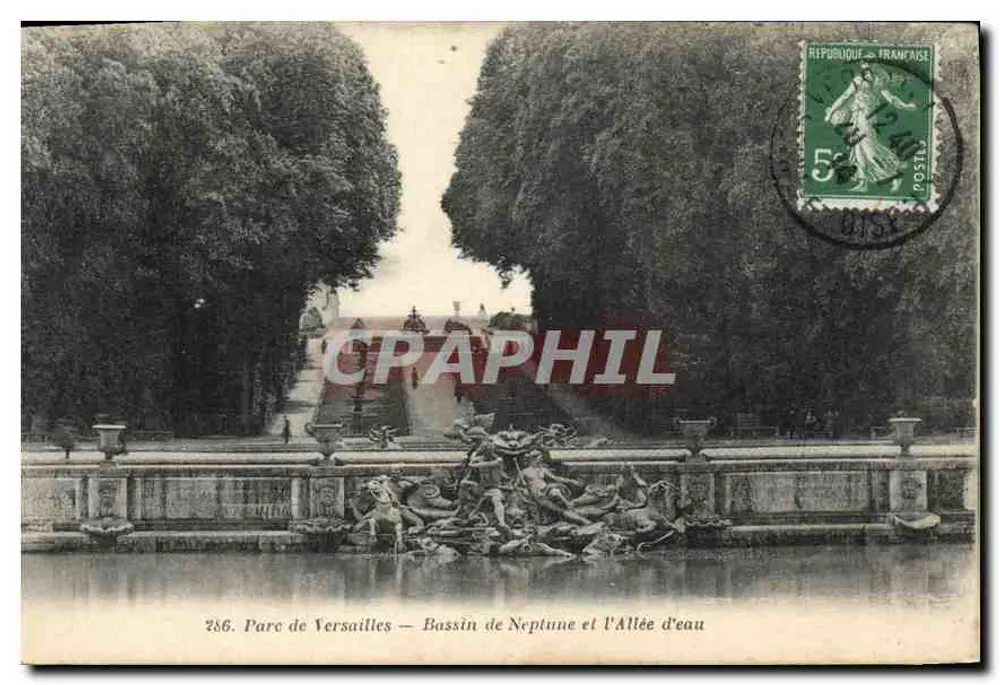 Parc de Versailles — Bassin de Neptune und L'Allée d'eau — Héliotypie A. Bourdier - Vorderseite