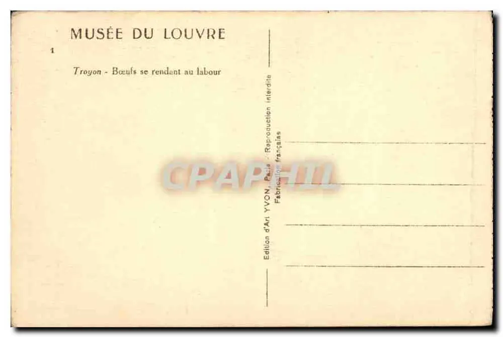 Troyon — Bovinos se dirigindo ao campo de plantio — Édition d'Art YVON - Verso