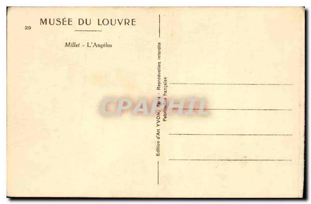 Duas camponesas em um campo — reprodução da obra de Millet — Edição de Arte YVON, Paris - Verso