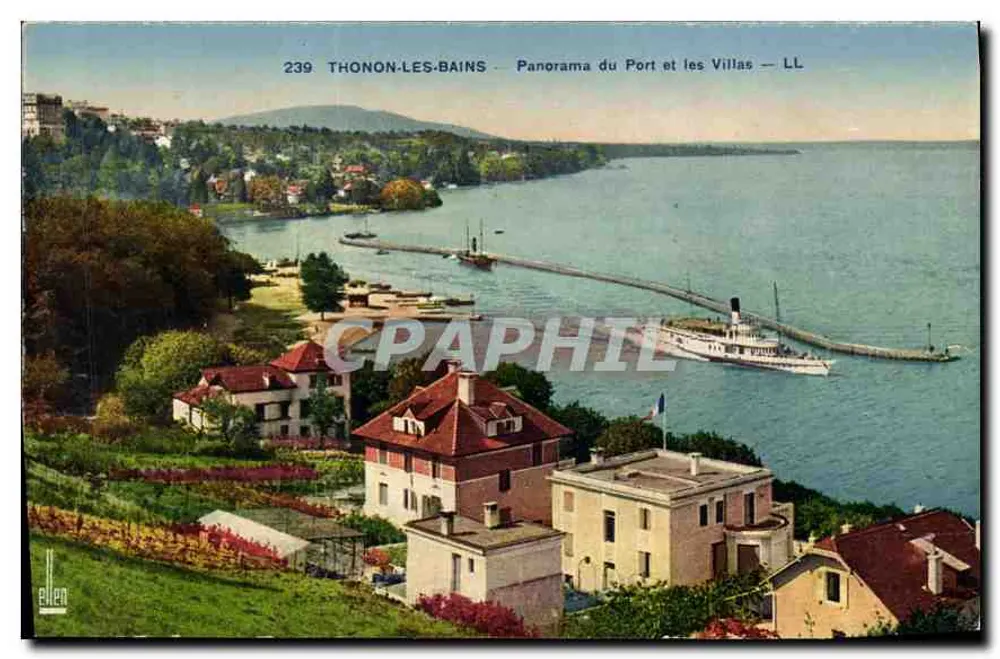 Thonon-les-Bains — Panorama des Hafens und der Villen — LL - Vorderseite