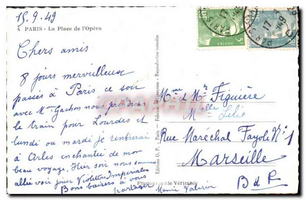 Praça da Ópera — Paris — Edições O.P. Paris - Verso