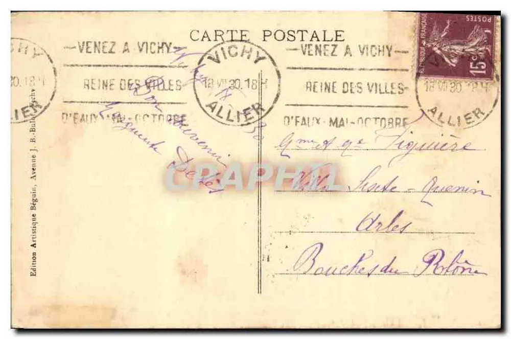 Vichy - Fonte Chomel - Temperatura 43° — Edição Artística Bégain, n° 370 - Verso