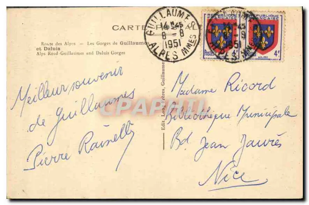 Guillaume- und Daluis-Schluchten — Route des Alpes — Verlag Longères, Guillaume - Rückseite