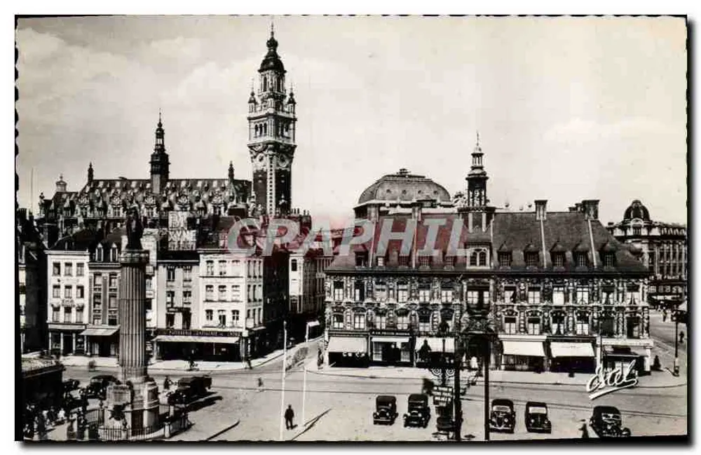 Lille — Grand'Place, das alte Börsengebäude und der Glockenturm des Neuen — Éditions de Luxe, Paris - Vorderseite