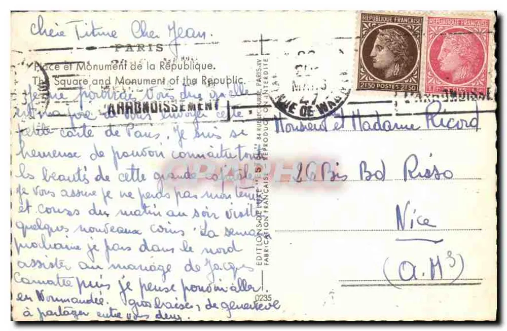 Praça da República — Monumento da República — Éditeur Etel - Verso