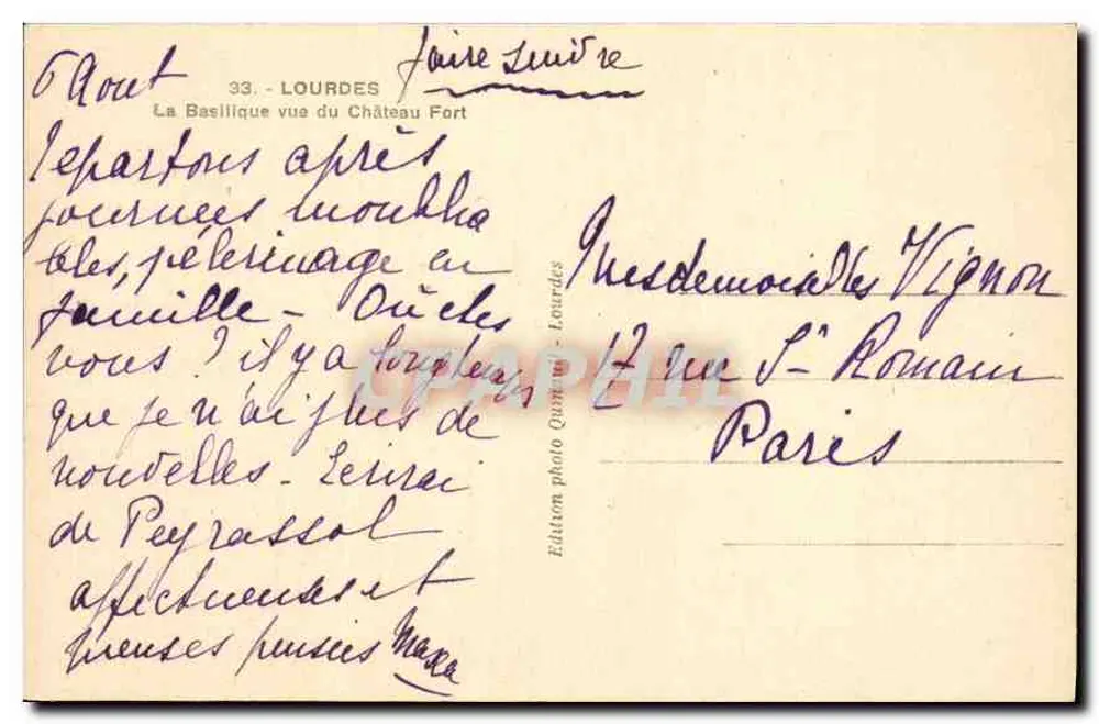 Lourdes — Die Basilika vom Festungsschloss aus gesehen — Fotoedition Quin - Lourdes - Rückseite
