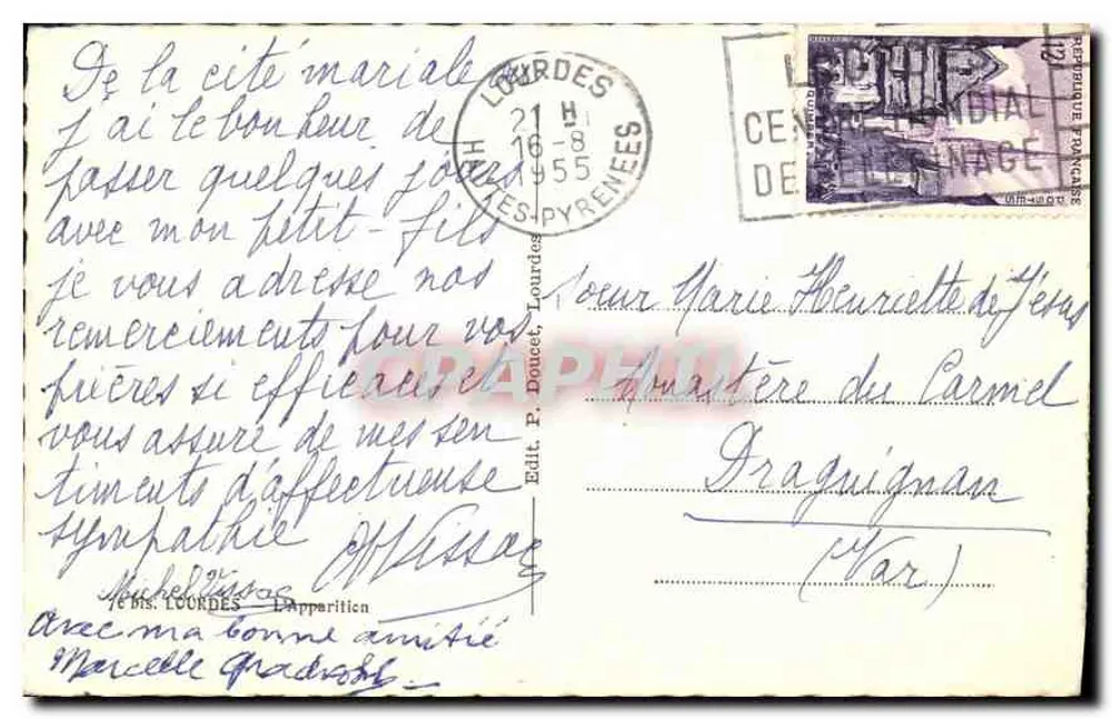 Lourdes — Aparecimento da Virgem Imaculada — Ed. P. Doucet, Lourdes - Verso