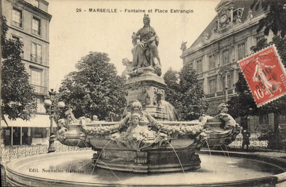 Marsella - Fuente y Plaza Estrangin — Ed. Nouvelles Galeries, n°29 - Anverso