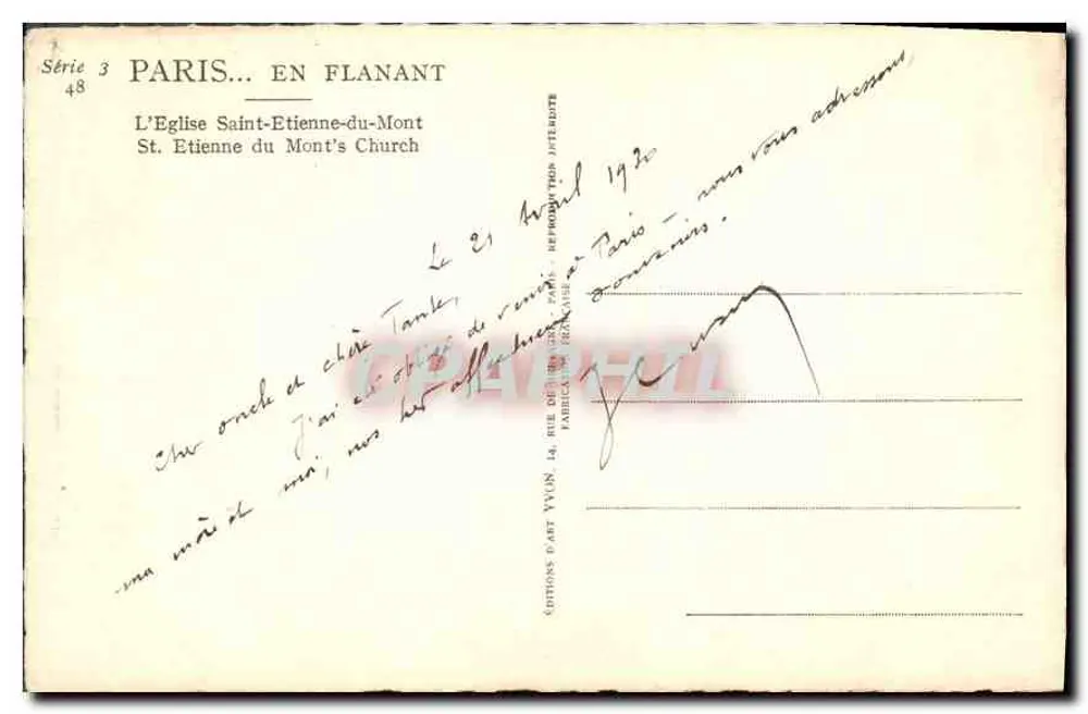 Kirche Saint-Étienne-du-Mont — Paris — Éditions d'Art Yvain - Rückseite