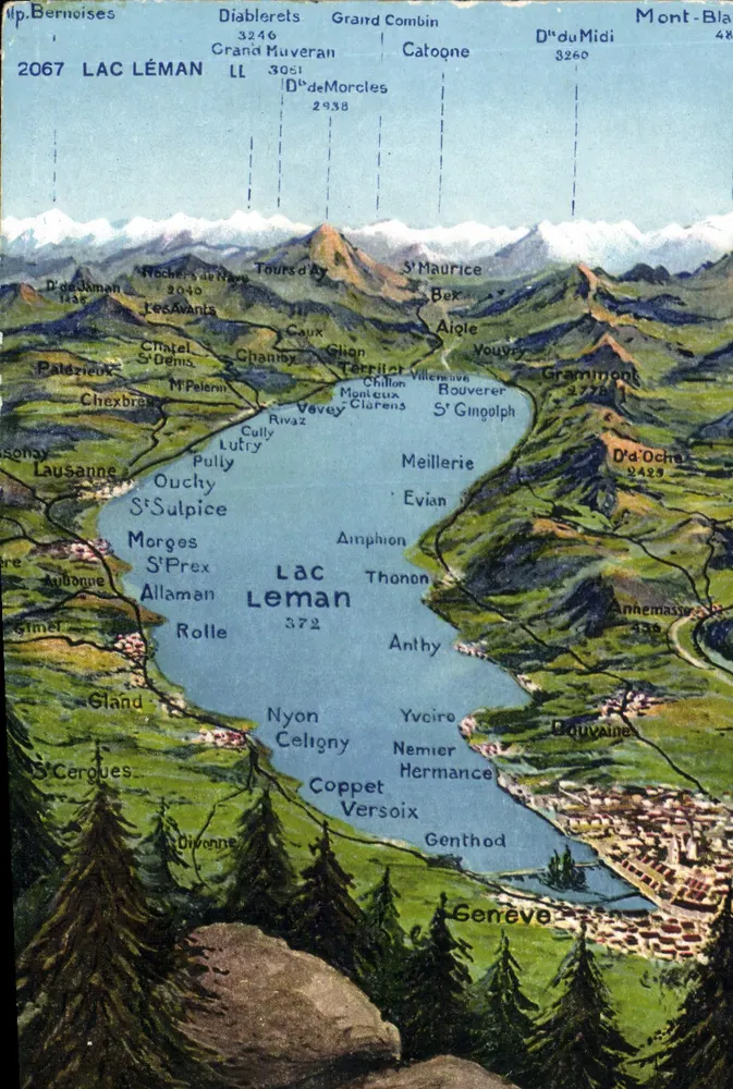 Lago Léman — vista aérea — Editor: Lévy & Neurobin Réunis, 44, rue Letellier, Paris - Frente