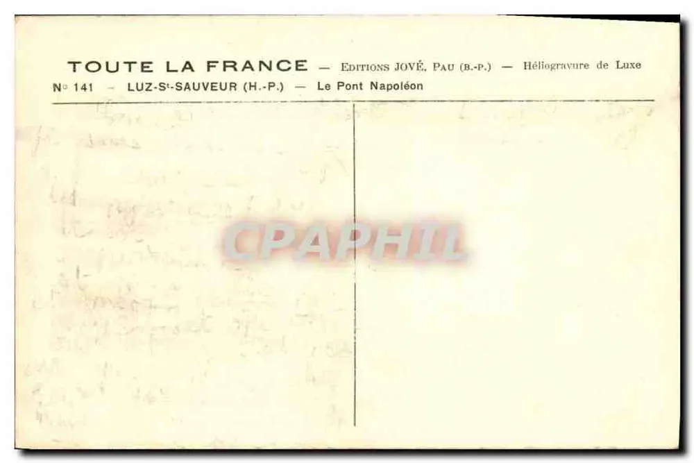 Luz-Saint-Sauveur (H.P.) — Der Napoleonbrücke — Éditions Jové, Pau (B.P.) - Rückseite