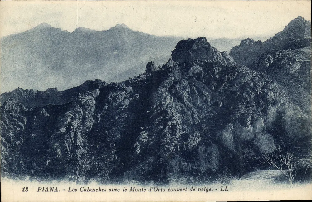 Piana - Die Calanches mit dem Monte d'Orto, bedeckt mit Schnee - LL - Vorderseite