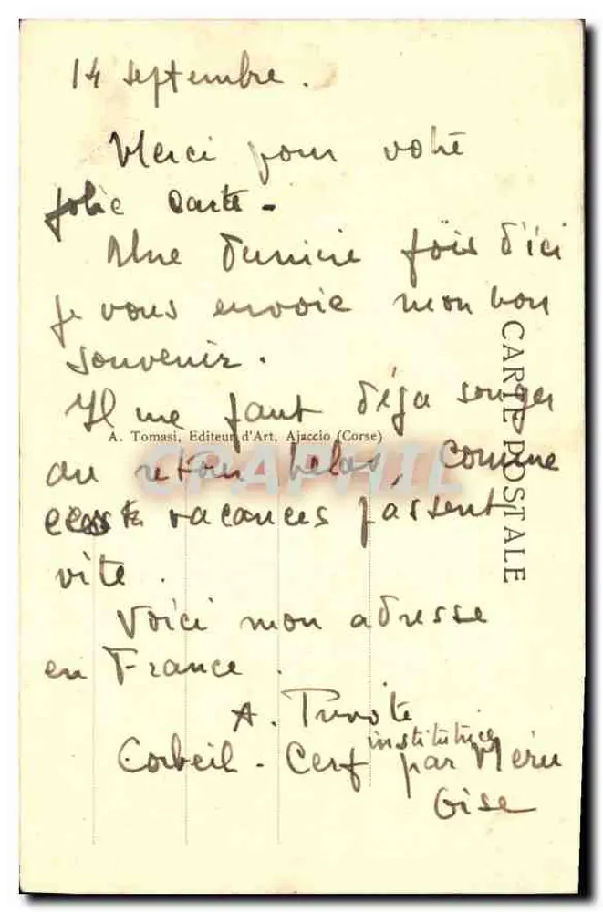Floresta de Bavella — vista da floresta com trilha — A. Tomasi, n° 578 - Verso