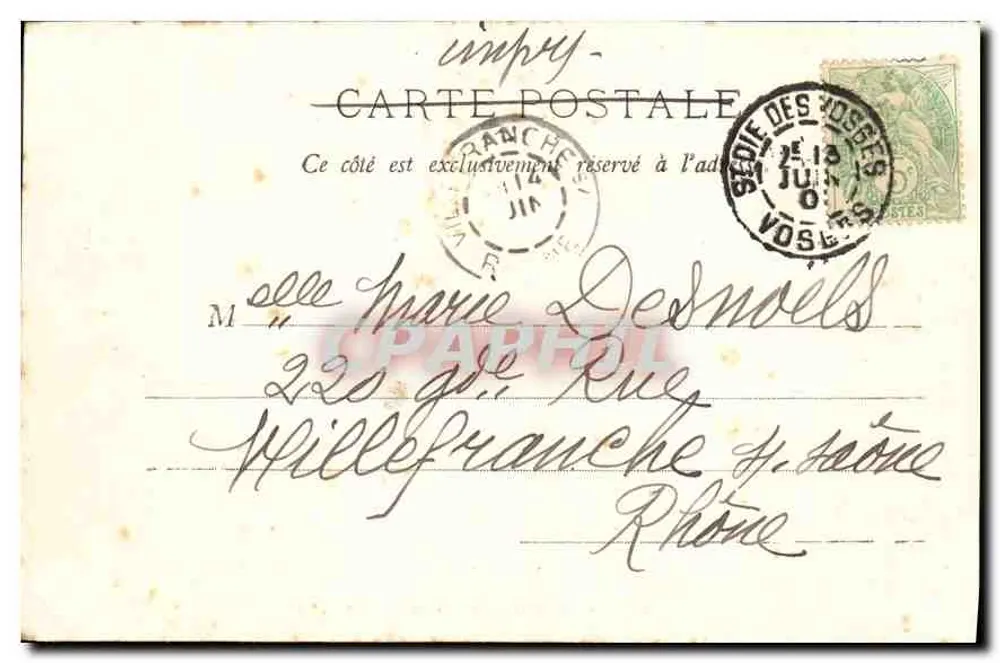 Saint-Dié — Rochas da Pierre de Laitre — Imp. Léon Védrès, Saint-Dié, N° 1378 - Verso