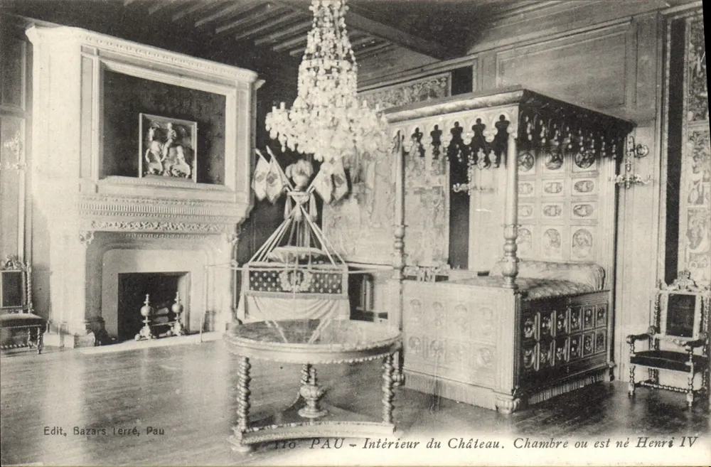 Pau — Innenraum des Schlosses. Zimmer, in dem Henri IV geboren wurde — Bazars Terré, Pau, Nr. 110 - Vorderseite