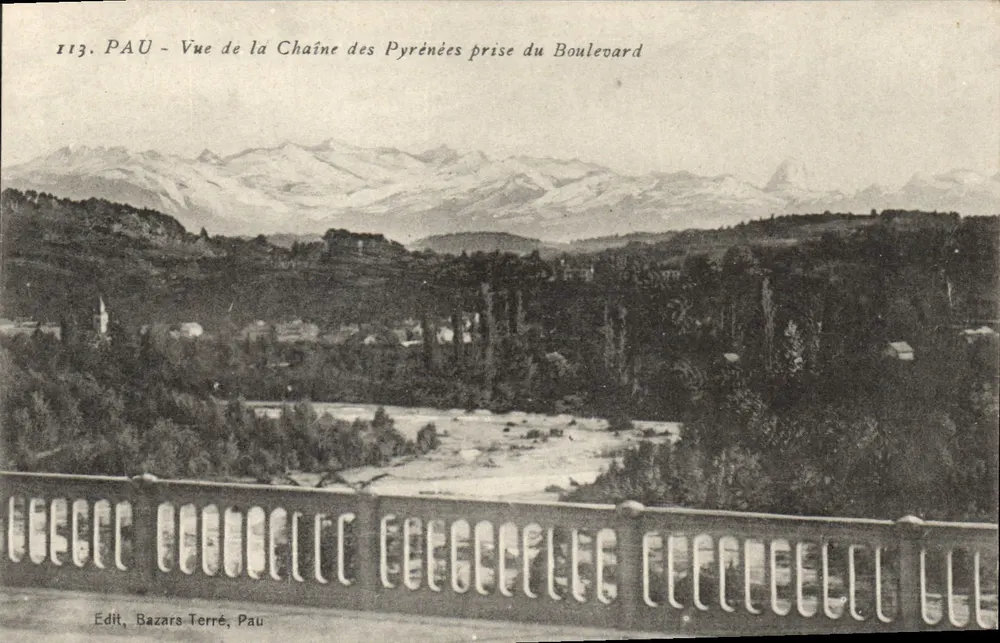 Pau — Ansicht der Pyrenäen von der Boulevards — Bazars Terré, Pau, n°113 - Vorderseite