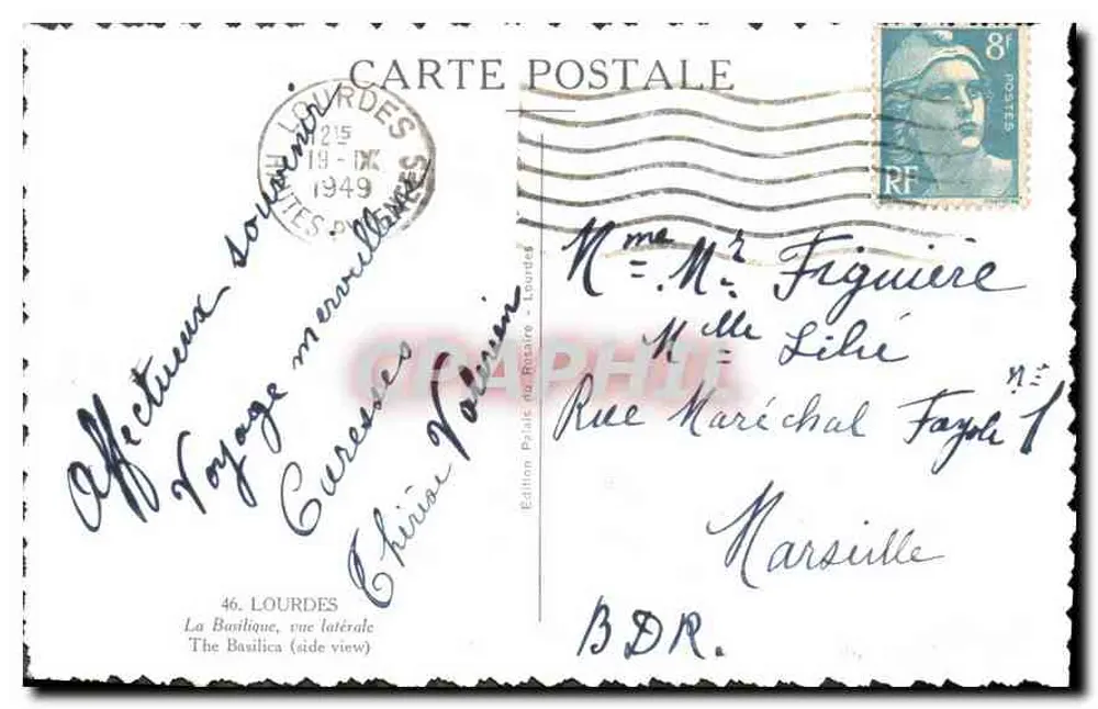 Lourdes — A Basílica, vista lateral — Edição Peso do Rosário, n°46 - Verso