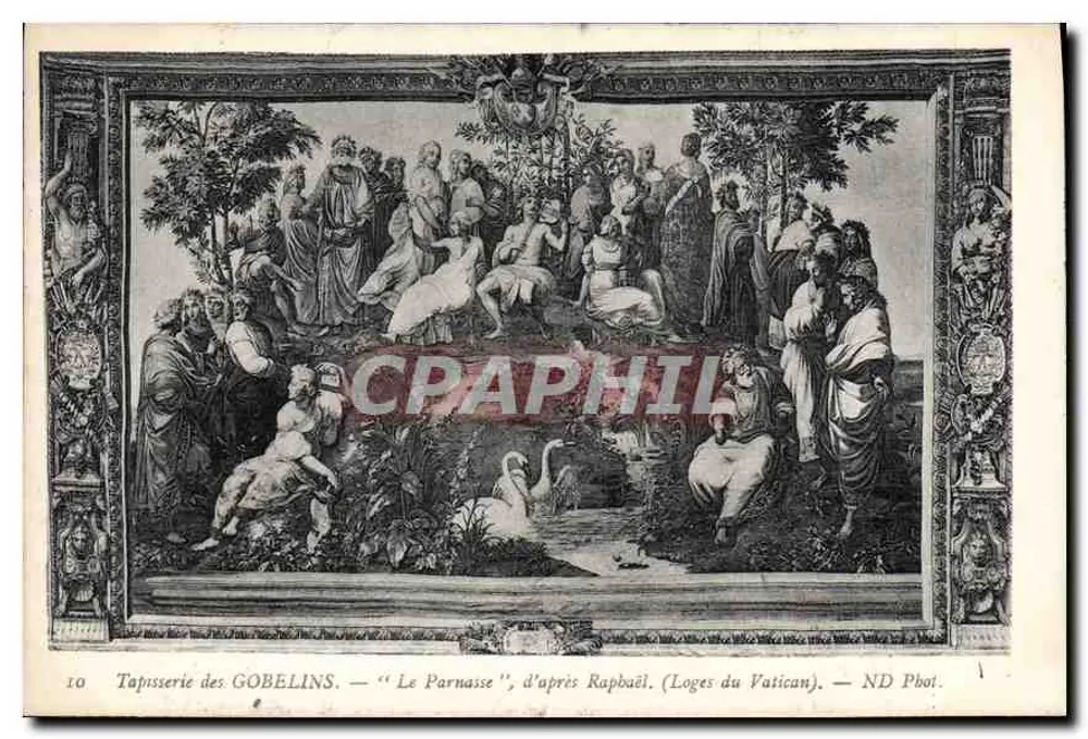 Tapisserie der GOBELINS — 'Der Parnass', nach Raphael (Loges du Vatican) — ND Fotografie - Vorderseite