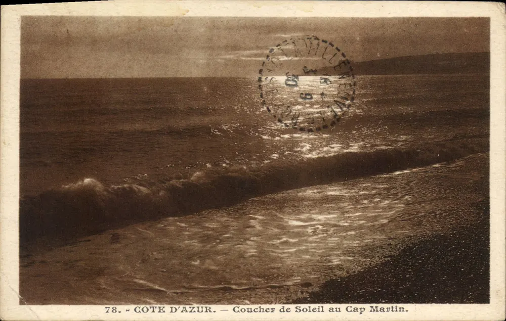 Tramonto al Capo Martin — Costa Azzurra — Edizioni d'Arte, n°78 - Recto