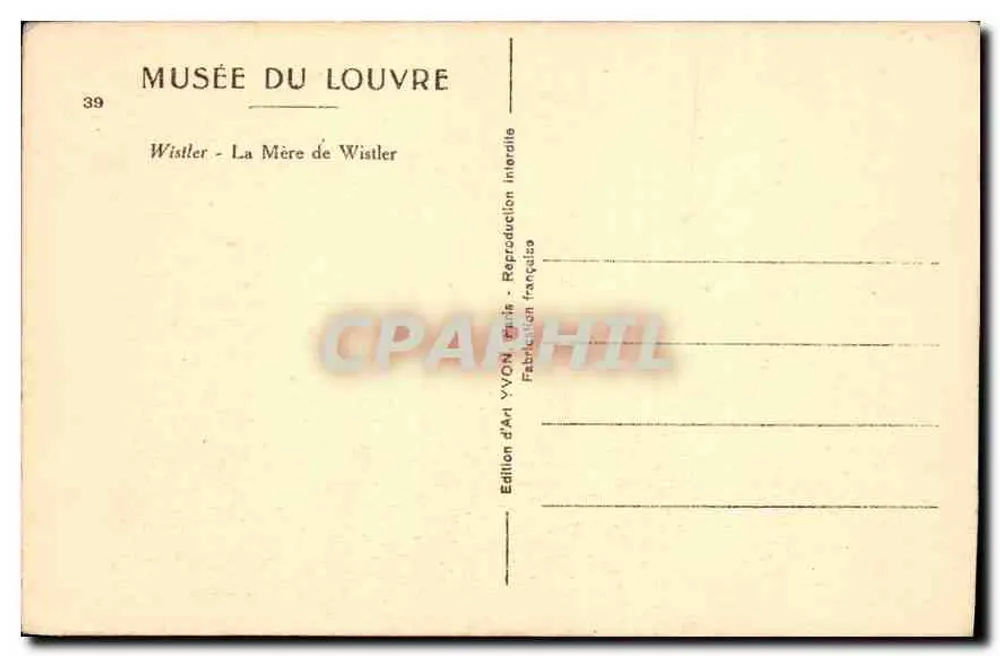 A Mãe de Wistler — Museu do Louvre — Edição de Arte YVON, Paris - Verso